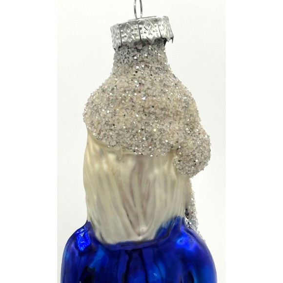Vintage Hand Blown Glass Christmas Ornament Old World Santa Sapphire Glitter - Picture 11 of 16